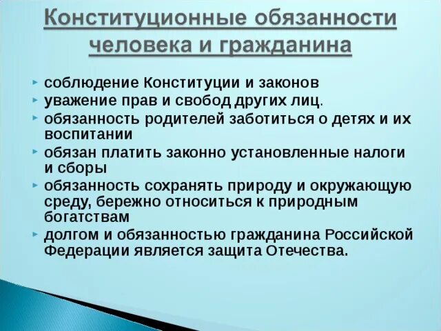 Уважение гражданина к своей стране. Конституционные обязанности.