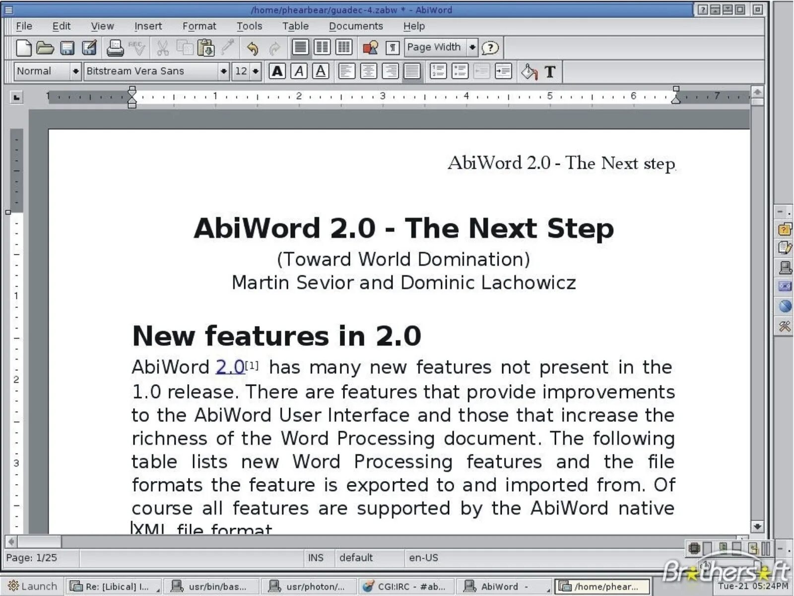Текстовый процессор ABIWORD. Интерфейс программы ABIWORD. 2. ABIWORD. ABIWORD 3.0.5.