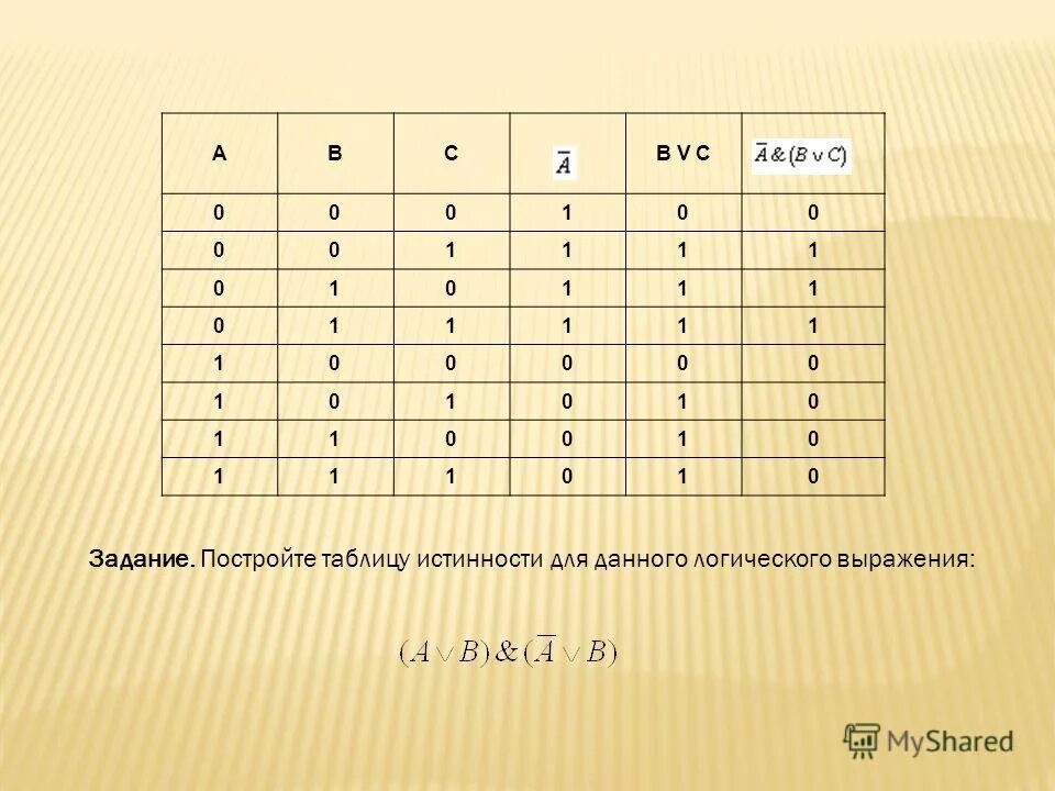 Построить таблицу истинности логического высказывания