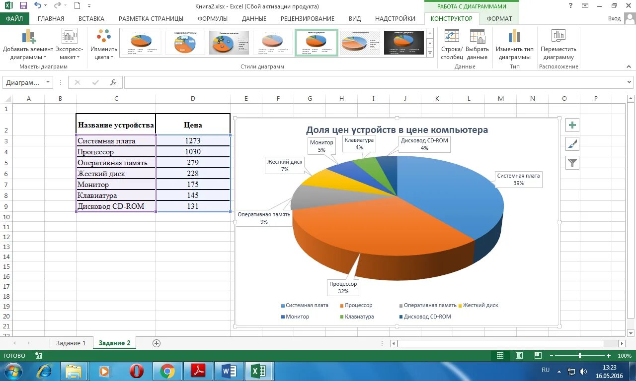 Изменение диаграммы excel