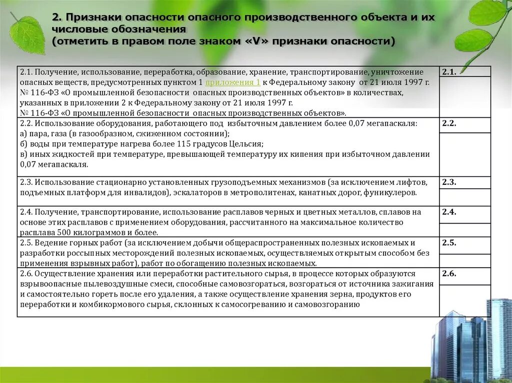 3 признака опасности. Числовое обозначение признака опасности 2.2. Признаки опасности опасных производственных объектов 2.1. Признаки проявления опасностей. Признаки производственного объекта.