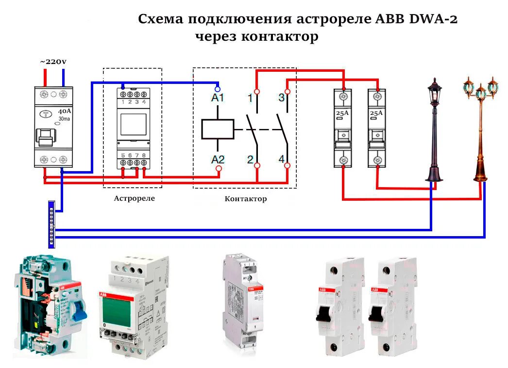 Подключение астрономического реле Астрономическое реле схема подключения и настройка PCZ 525, ABB DWA2, EKF TM-A
