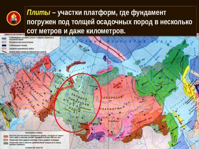 Строение земной коры на территории России. Западно Сибирская плита. Платформы земли. В пределах древней платформы лежат