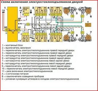 Схема стеклоподъемников ваз 2110