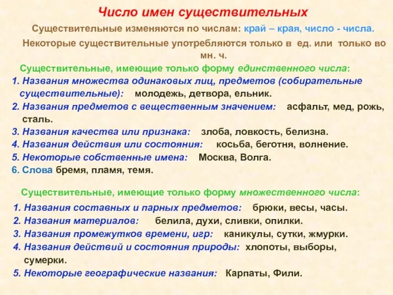 Определить число имён существительных во множественном числе. Число существительных 1 класс правило. Правило определения имен существительных во множественном числе. Имена существительные только единственного и множественного числа. Потемки единственное или множественное