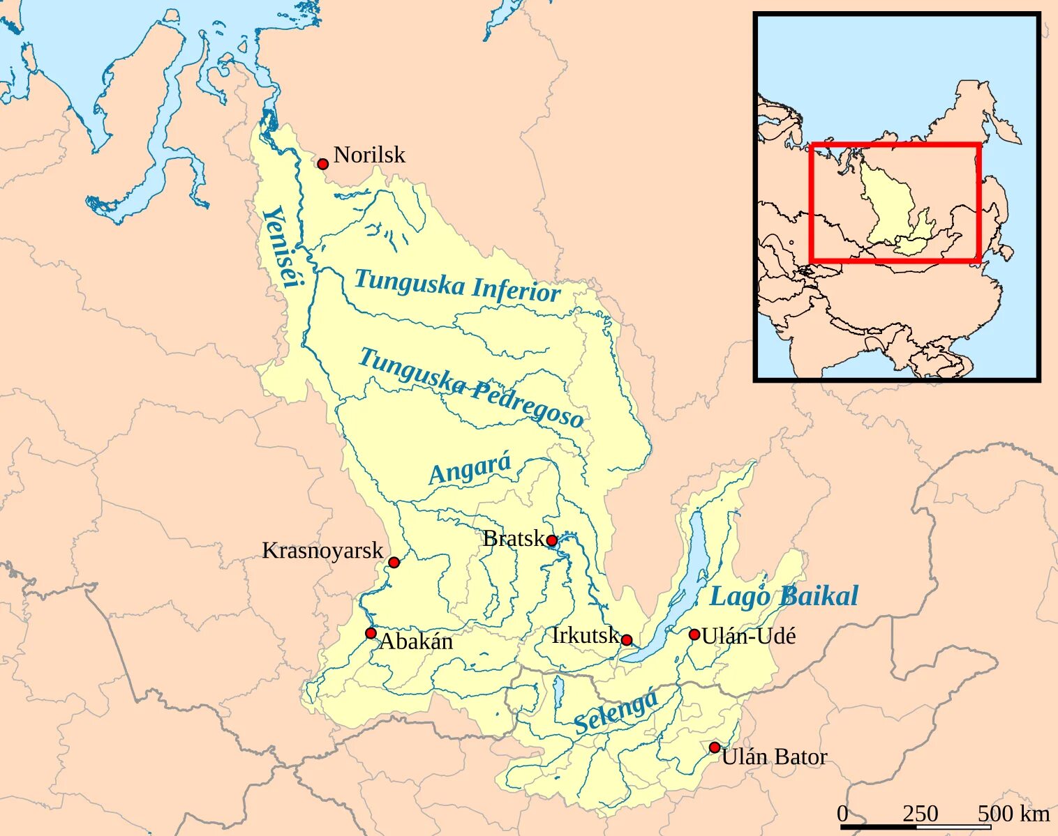 Бассейн реки ангара на карте