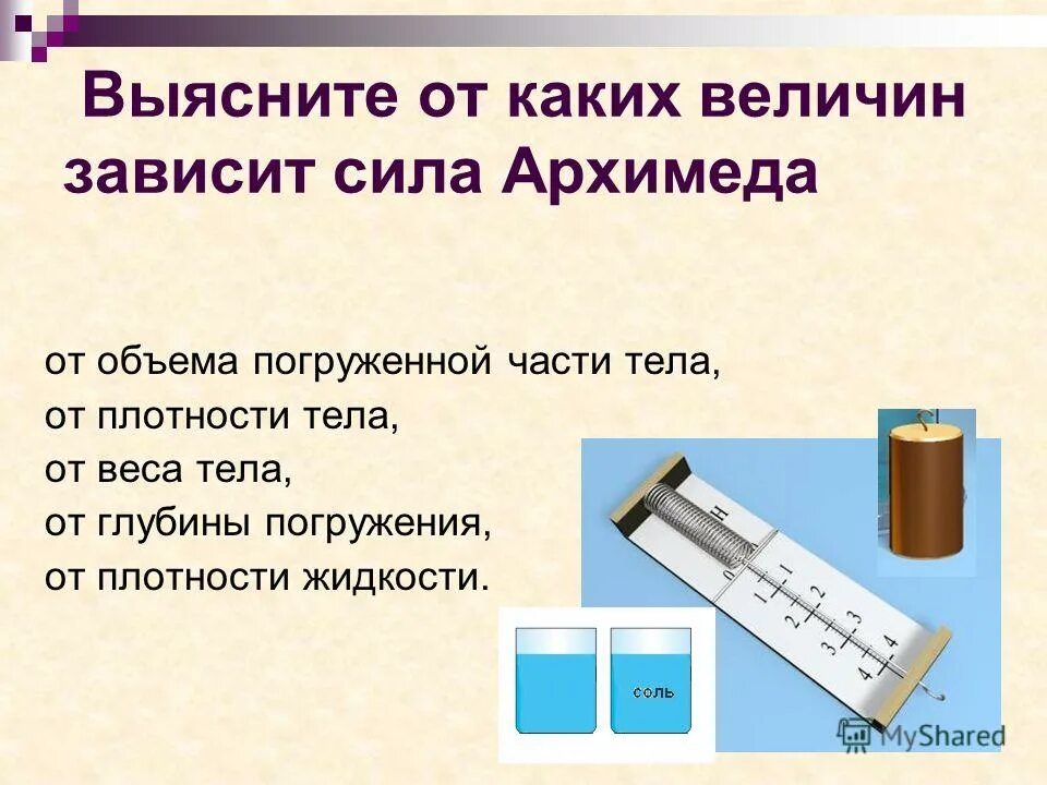 Сила архимеда как найти плотность жидкости