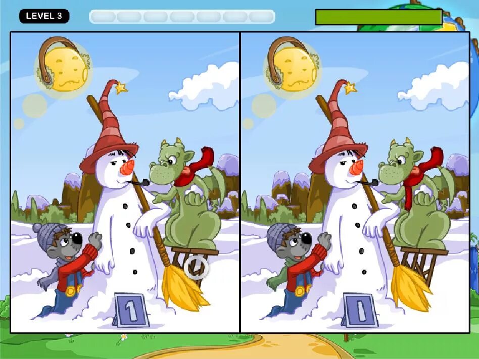 Here is different. Find the differences. Find 10 differences for Kids. Winter story игра. Find differences pictures.
