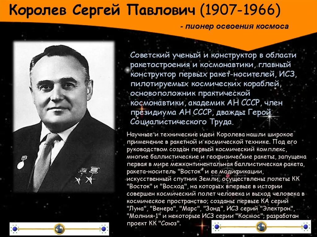 Создатель ракетно космической техники и практической космонавтики. Создатель ракетно космической техники и практической космонавтики