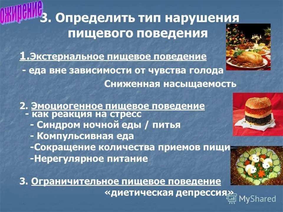 Нарушения в питании человека. Типы пищевого поведения. Типы расстройств пищевого поведения. Экстернальное пищевое поведение. Основные типы нарушения пищевого поведения.