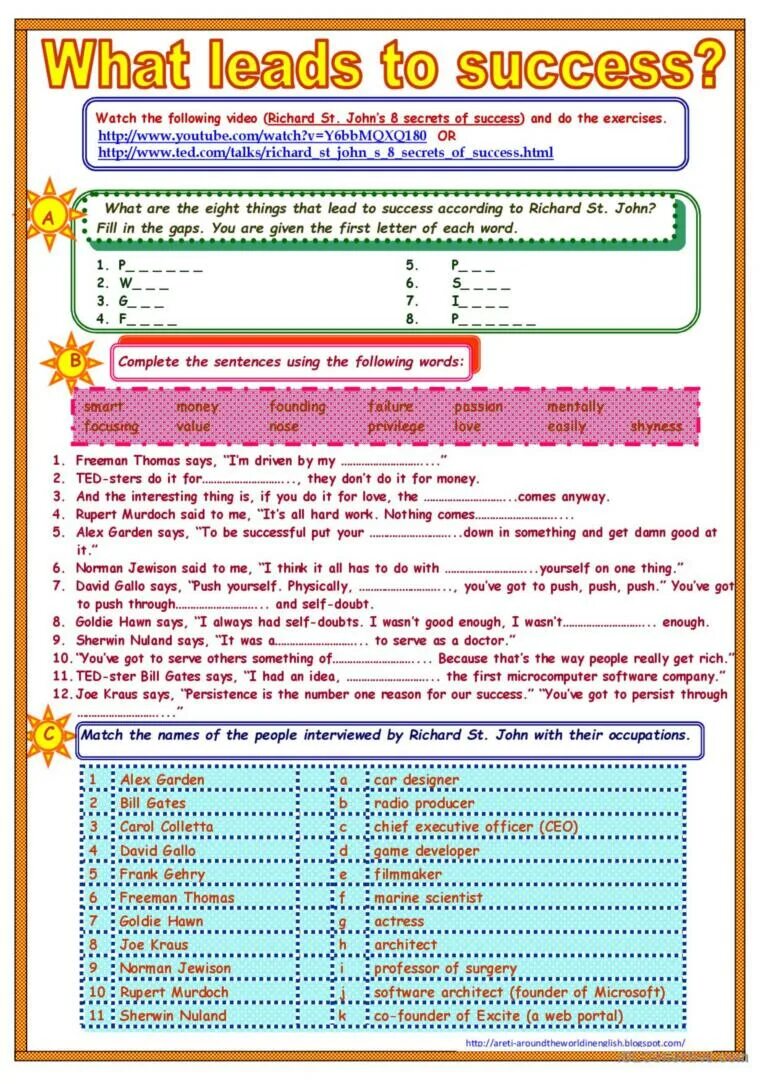 The key answer of exercise 1