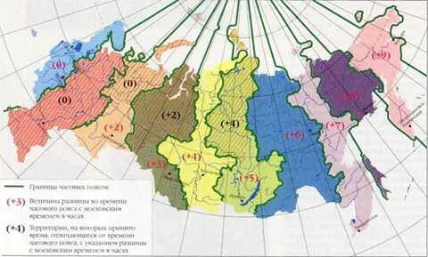 Границы часовых поясов на карте