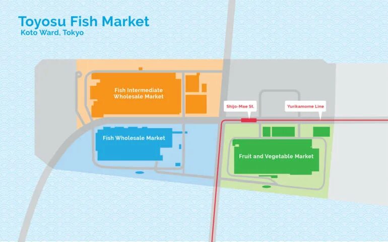 Где рынок москва на волне. Toyosu Fish Market. Рыбный рынок в Токио на карте. Компанию Toyosu. Toyosu Авиапарк меню.