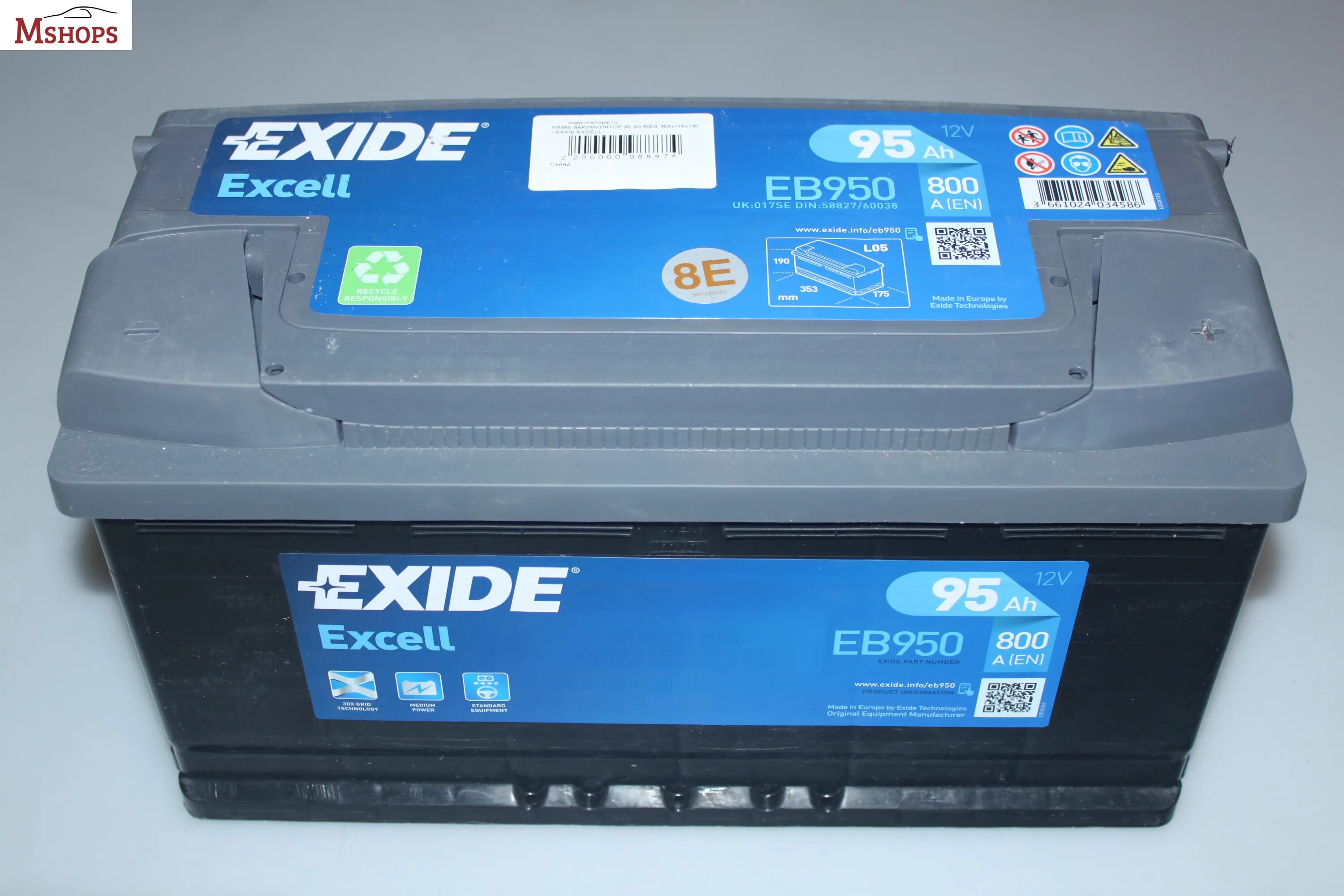 Купить аккумулятор 800. Аккумулятор Exide eb950. АКБ Exide Excell 12v 95ah 800a 353x175x190 /-+/. Eb950 Exide аккумуляторная батарея Excell [12v 95ah 800a b13]. Eb950 Exide характеристики.