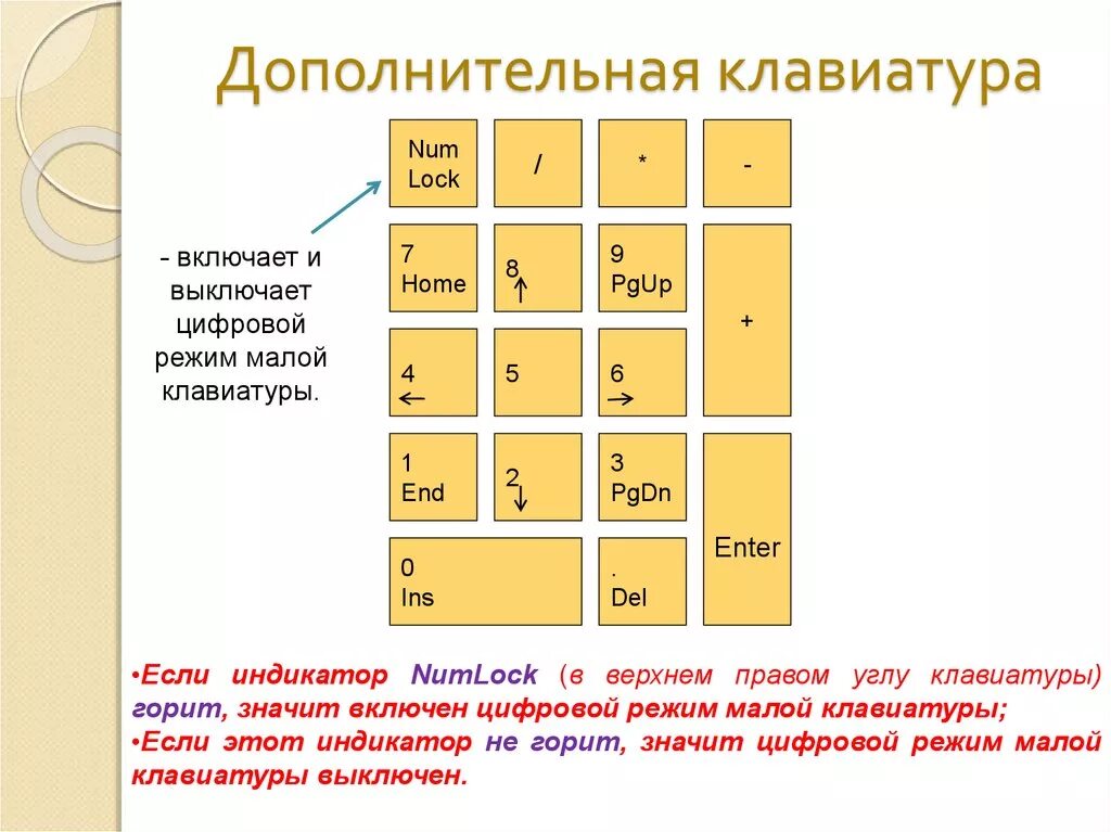 Какая клавиша включает и выключает цифровую клавиатуру. При отключенном режиме дополнительной цифровой клавиатуры клавиша 7. цифровой режим малой клавиатуры. дополнительная цифровая клавиатура вводит.