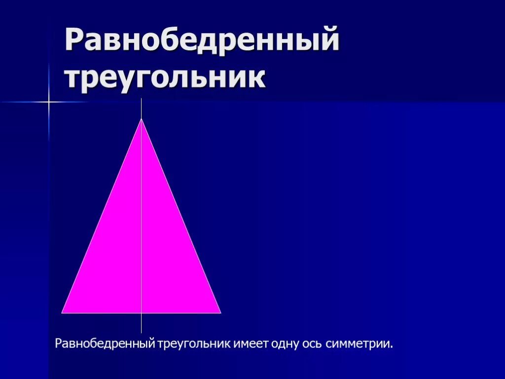 Ось симметрии равнобедренного треугольника. Симметрия равнобедренного треугольника. Равнобедренный треугольник имеет одну ось. Равнобедренный треугольник имеет одну ось симметрии.