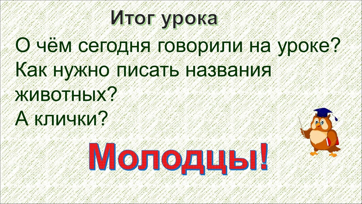 Клички животных русский язык. Итог урока. Итог урока картинка. Клички животных 2 класс русский язык. Клички животных из сказок 5 класс.