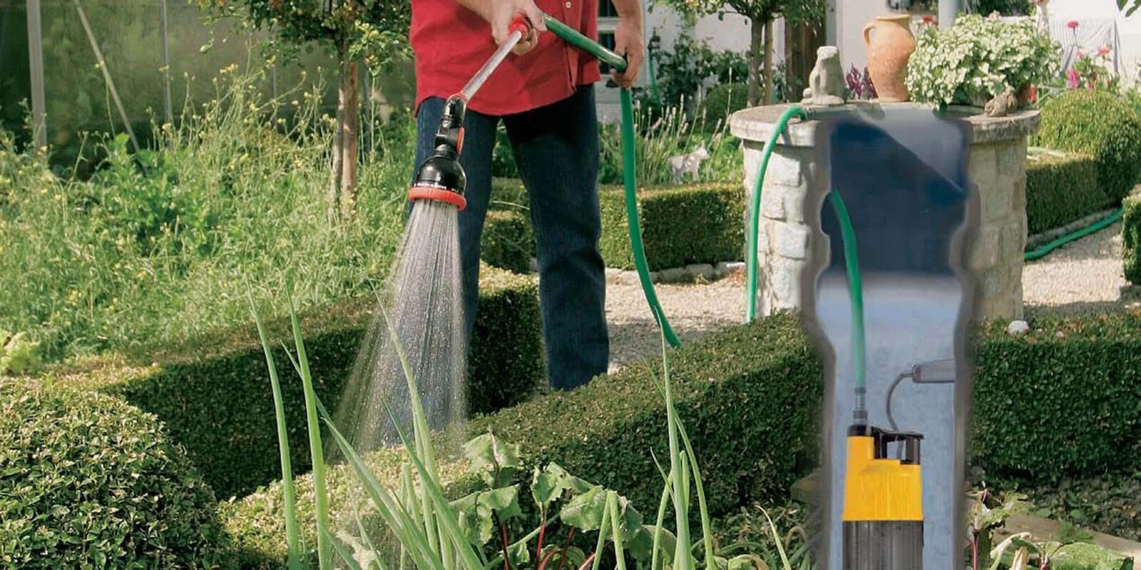 Gardena 6000. Полив из шланга на даче. Гидробурение абиссинской скважины. Шланги для полива огорода. Водопровод для полива на даче.