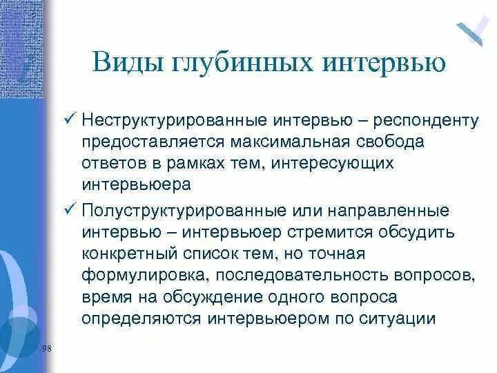 Глубинное интервью как метод исследования. Виды глубинного интервью. неструктурированные глубинные интервью. формы глубинного интервью. отличие интервью от глубинного интервью.