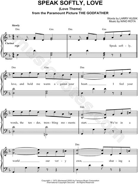 Рота любимый. Speak Softly Love Ноты для фортепиано. Speak Softly Love (the Godfather). Nino Rota Love Theme from the Godfather Piano. Нино рота speak Softly Love Ноты.