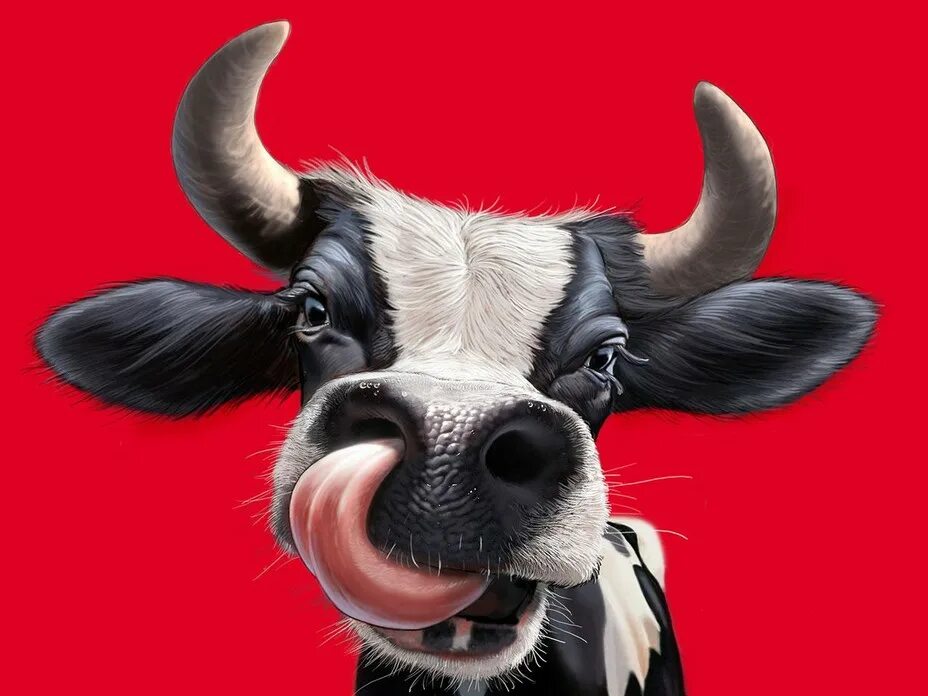 Год красной коровы. Крутая корова. Смешной бык. Забавная корова. Веселая корова..