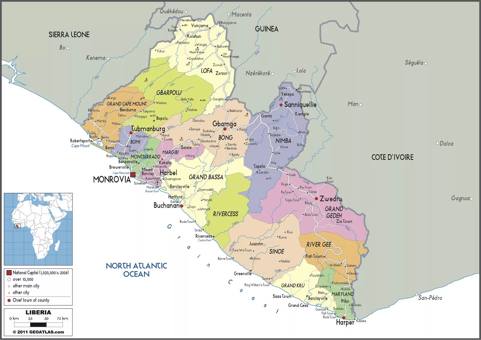 Либерия на карте. Экономическая карта Либерии. Либерия на карте Африки.