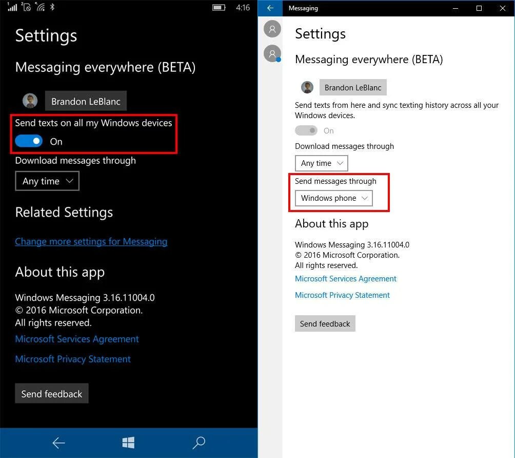 Message window. Смс windows 10 mobile.