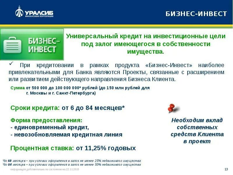 Предложения банков. Бизнес Инвест. Малый бизнес в банке УРАЛСИБ. Инвест кредиты.