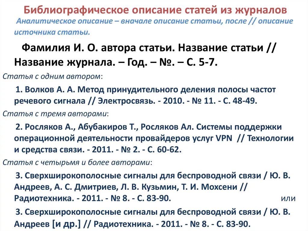 Как описать статью
