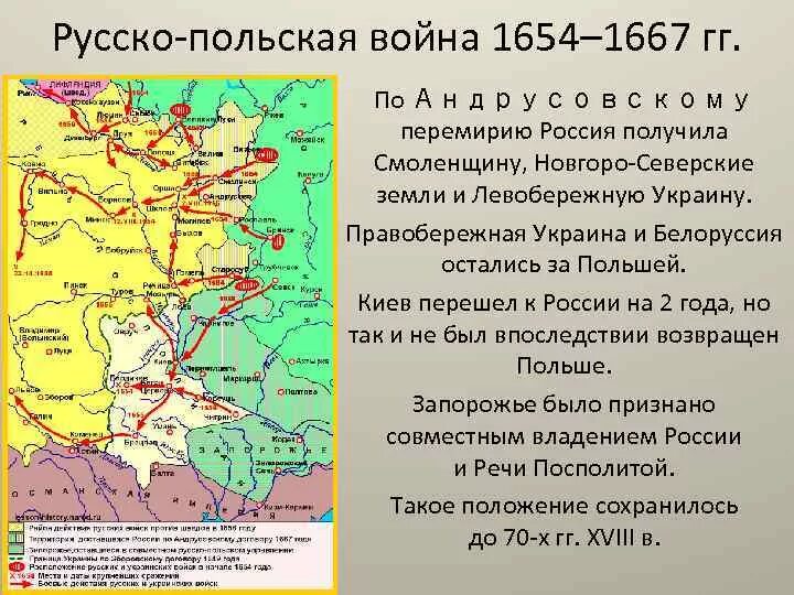 Укажите одно из условий андрусовского перемирия. Русско-польская 1654-1667 карта. Русско-польская 1654-1667 кратко.