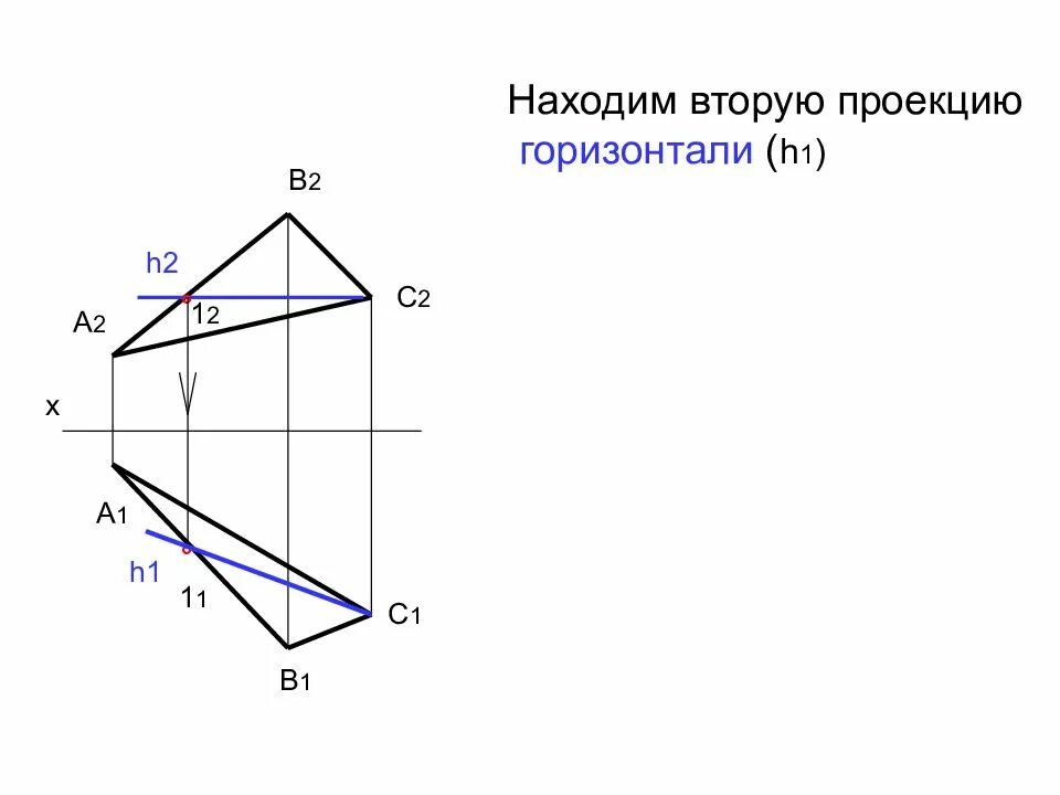 Какие проекции горизонтали. Проекция горизонтали. фронтальная проекция горизонтали. проекции горизонтали h&#039;. построить проекции горизонтали.