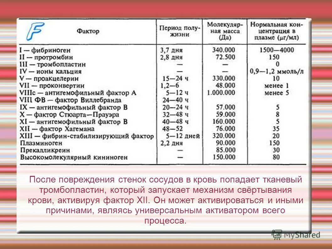 Свертываемость крови норма у мужчин