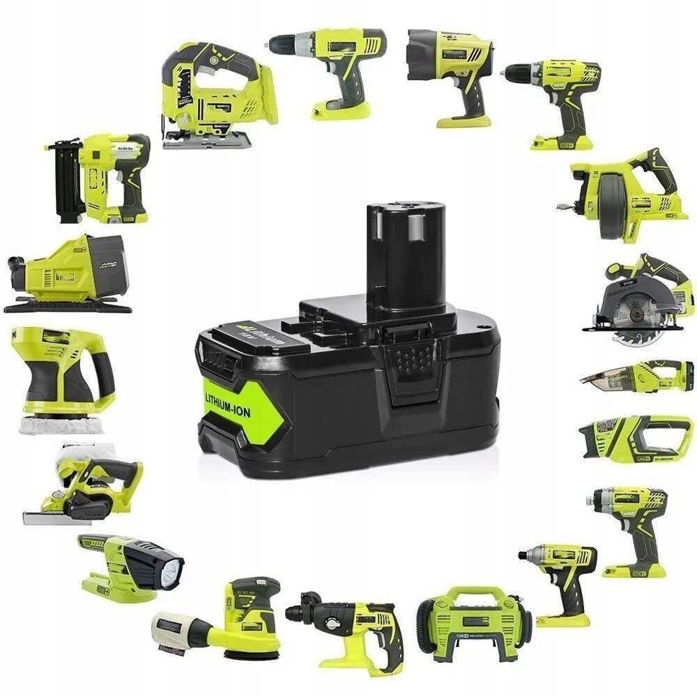 Ryobi one купить. Аккумулятор rb18l50 Ryobi one+ 5.0Ah. Ryobi p108. Линейка аккумуляторных инструментов Риоби. Линейка аккумуляторного инструмента Ryobi 18v.