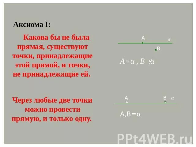 Какова бы не была прямая существуют точки принадлежащие ей и. Аксиомы в математике. Аксиома планиметрии через любые две точки. Какова бы не была прямая существуют точки принадлежащие.