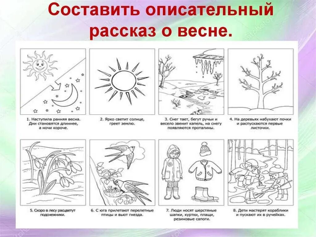 Схемы для составления рассказов. Составление рассказа о весне. Схема для составления рассказа о весне. Составление рассказа по опорным схемам.