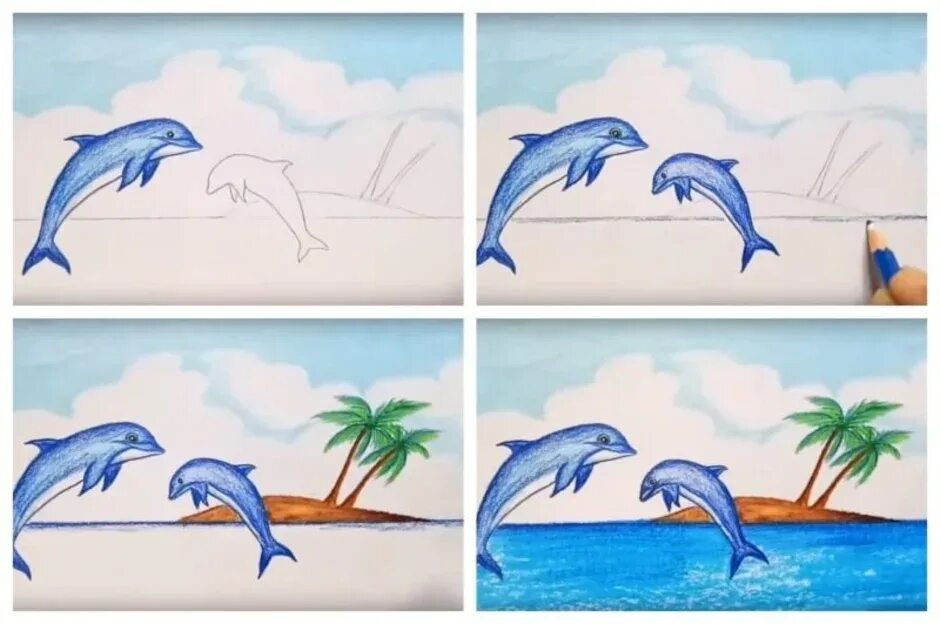 Поэтапное рисование для детей море. Поэтапное рисование морского пейзажа. Рисование моря для дошкольников. Море рисунок для детей.