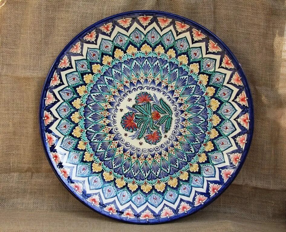 Национальная посуда Ляган Узбекистан. Узбекская керамика Риштан. Ляган Самарканд. Ляган 54 см.