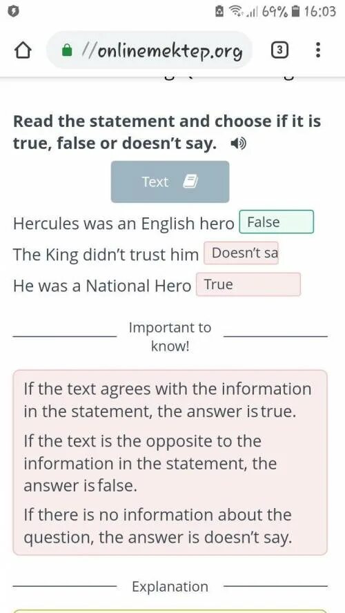 Choose true false statements