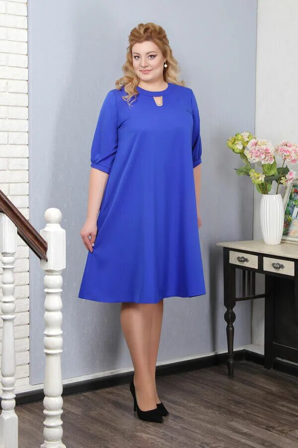 Платье Примадонна от "Знатная дама". Женские платья больших размеров. Синее платье больших размеров. Синее платье для полных.