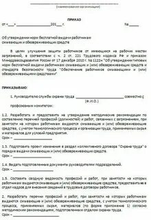 Образец приказа об обеспечении сиз