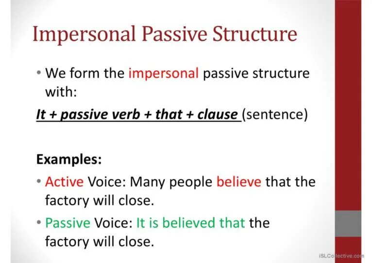 Impersonal Passive Voice. Personal impersonal Passive Constructions. Personal Construction Passive Voice. Passive Voice Constructions.