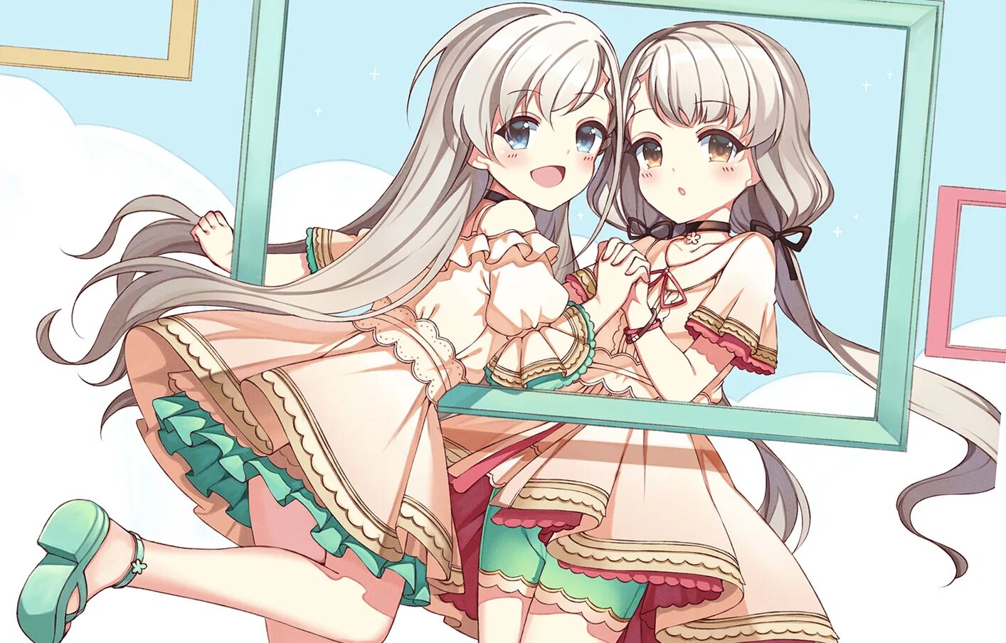 Девушки близнецы арт. Близнецы арт. Аниме девушки близнецы. Хисакава коикацу. Atomic heart близняшки arts 334.