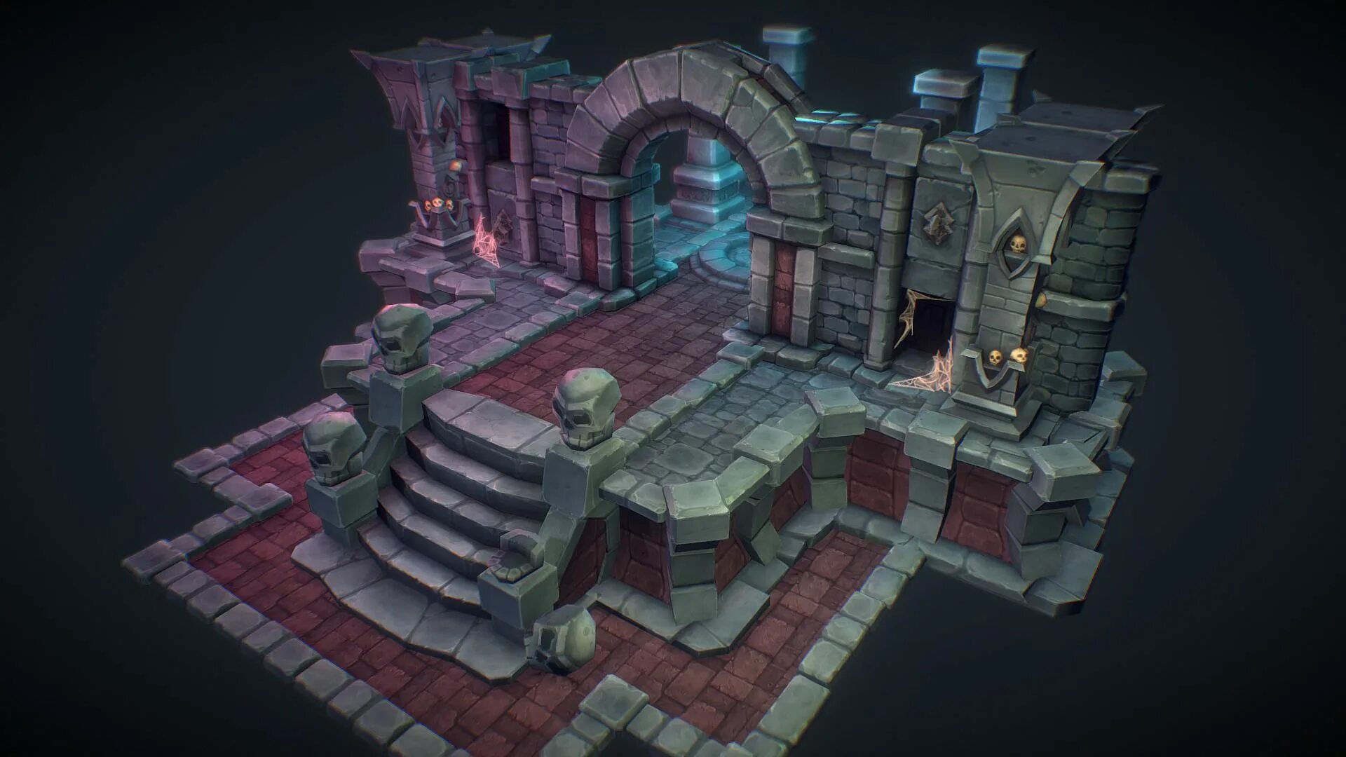 3д модель локации. Лоу поли подземелье. 3d моделирование локации. руины low poly. 3d модель подземелья.
