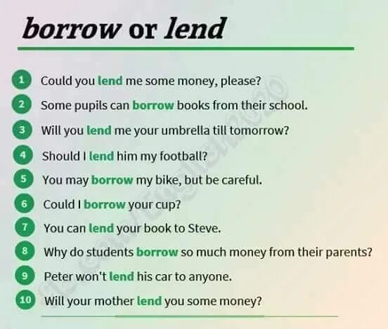 Предложения с Borrow и lend. Borrow lend упражнения. Разница между Borrow и lend. Borrow lend rent разница. Can you me some money