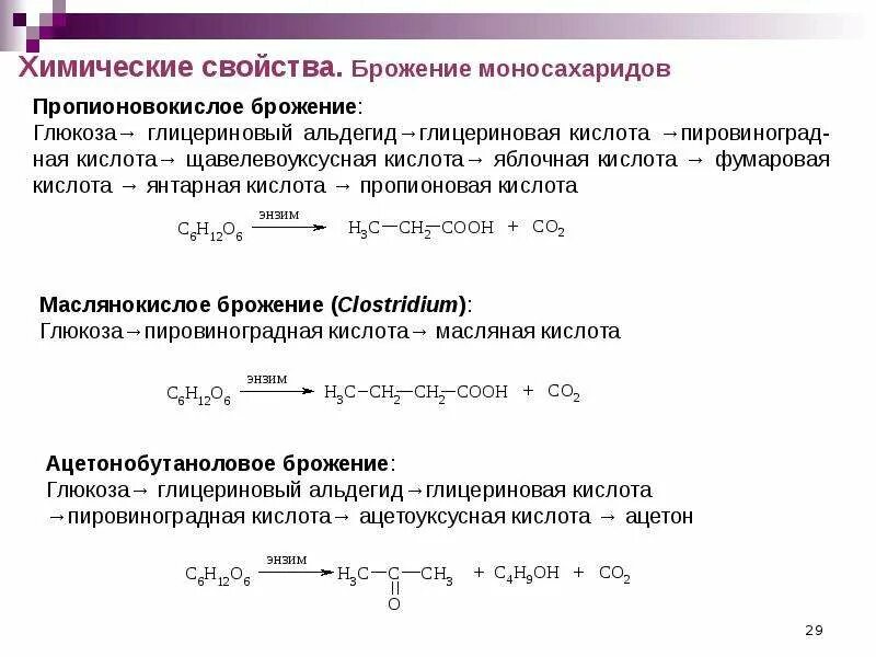 Химические свойства моносахаридов реакции. Брожение моносахаридов. пропионовокислое брожение глюкозы. химическая реакция брожения. реакции брожения моносахаридов.