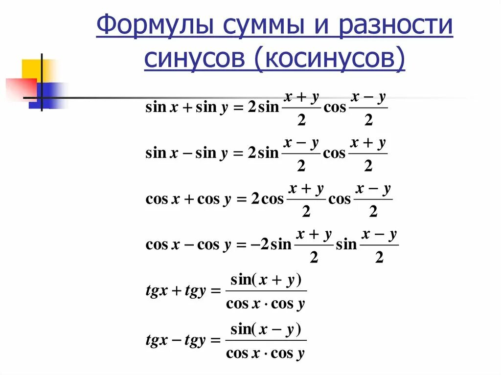 Формулы синуса и косинуса суммы и разности аргументов. Формулы суммы и разности синусов и косинусов. Сумма синусов и косинусов формулы. Формулы суммы и разницы синусов и косинусов.