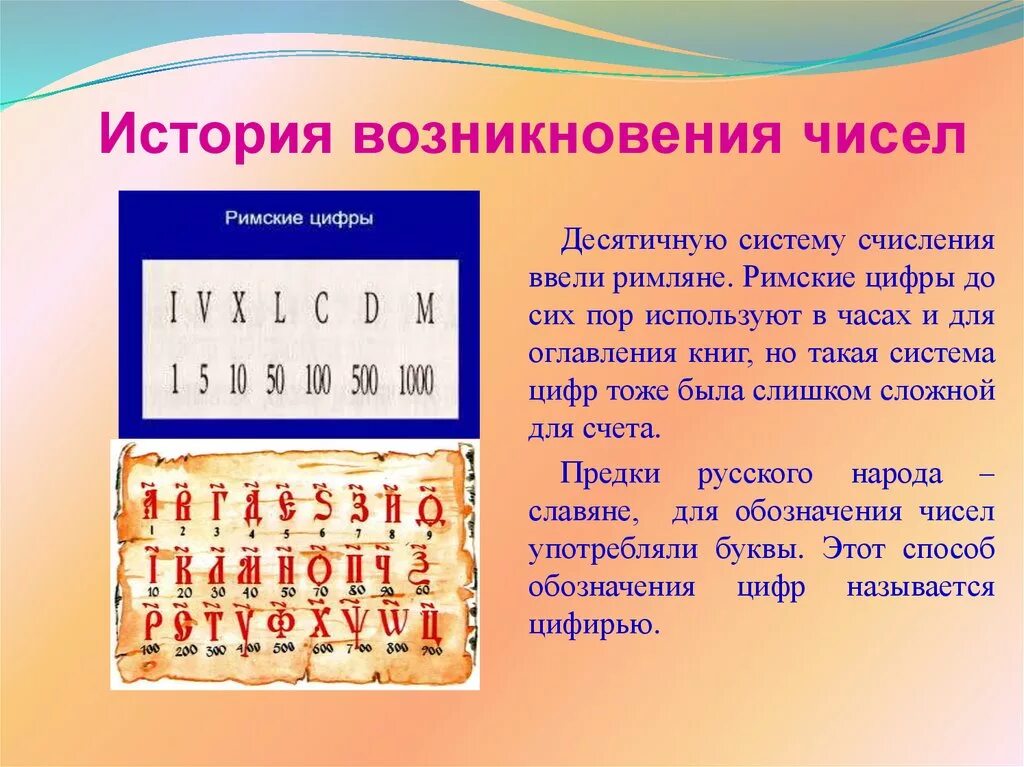 История чисел доклад. История возникновения чисел. История цифр. Римские цифры. История появления цифр.