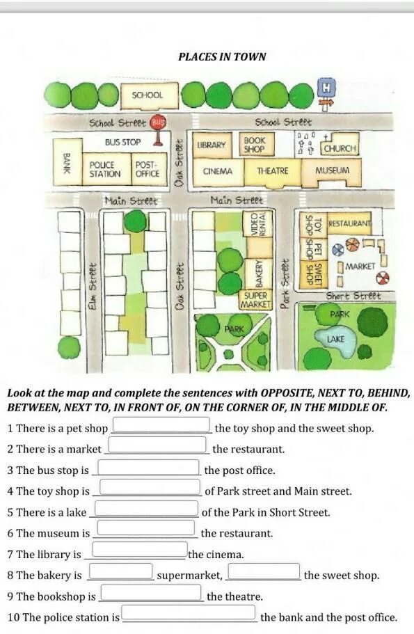 Места в городе Worksheets. Prepositions of place карта города. Places in the City - prepositions of place II ответы. Карта для prepositions of place. Asking about plans