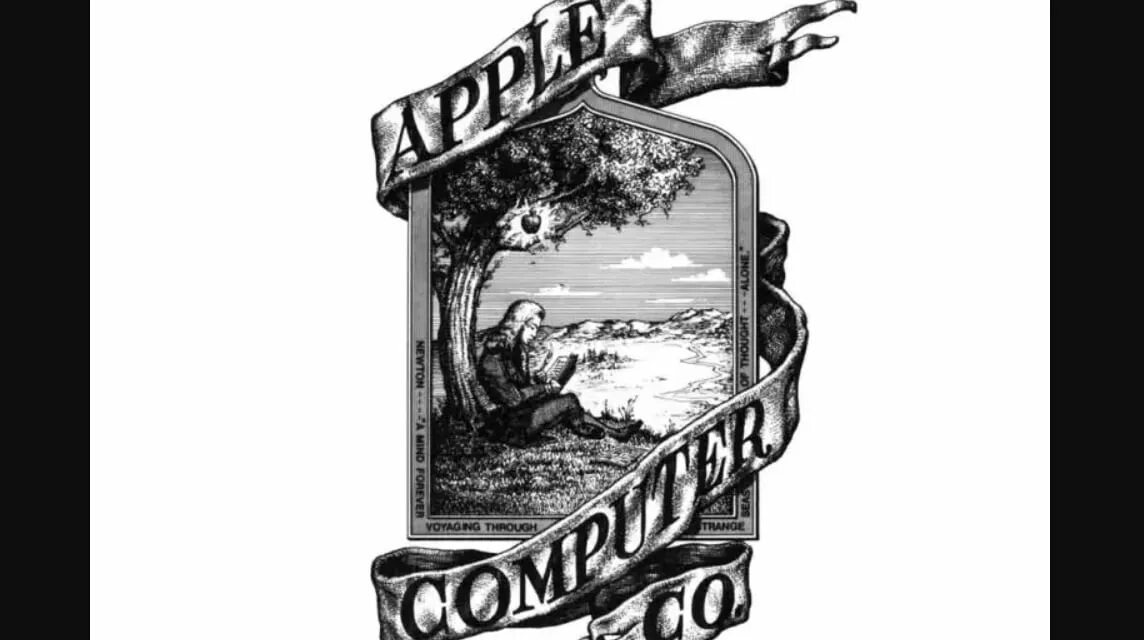 Изначальный логотип apple. Первый логотип apple 1976. исаак ньютон логотип эппл. самый первый логотип эпл с исаак ньютон. старый логотип apple.
