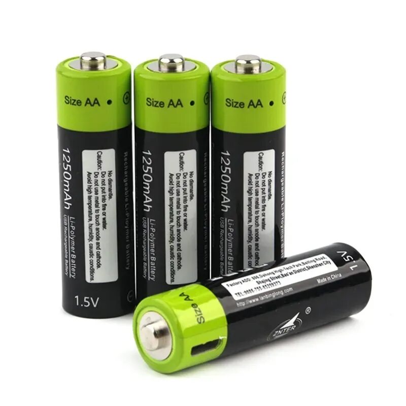 Аккумуляторная батарейка ZNTER AA 1.5V 1250mah перезаряжаемая USB (4шт). Аккумуляторы 1.5 вольта литиевые ZNTER. Батарейки 1250 МАЧ. Микро аккумулятор.